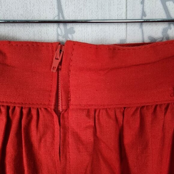 Steilmann VTG Red Pleated 100% Cotton Flowy Side Slit Midi Skirt - Picture 4 of 7